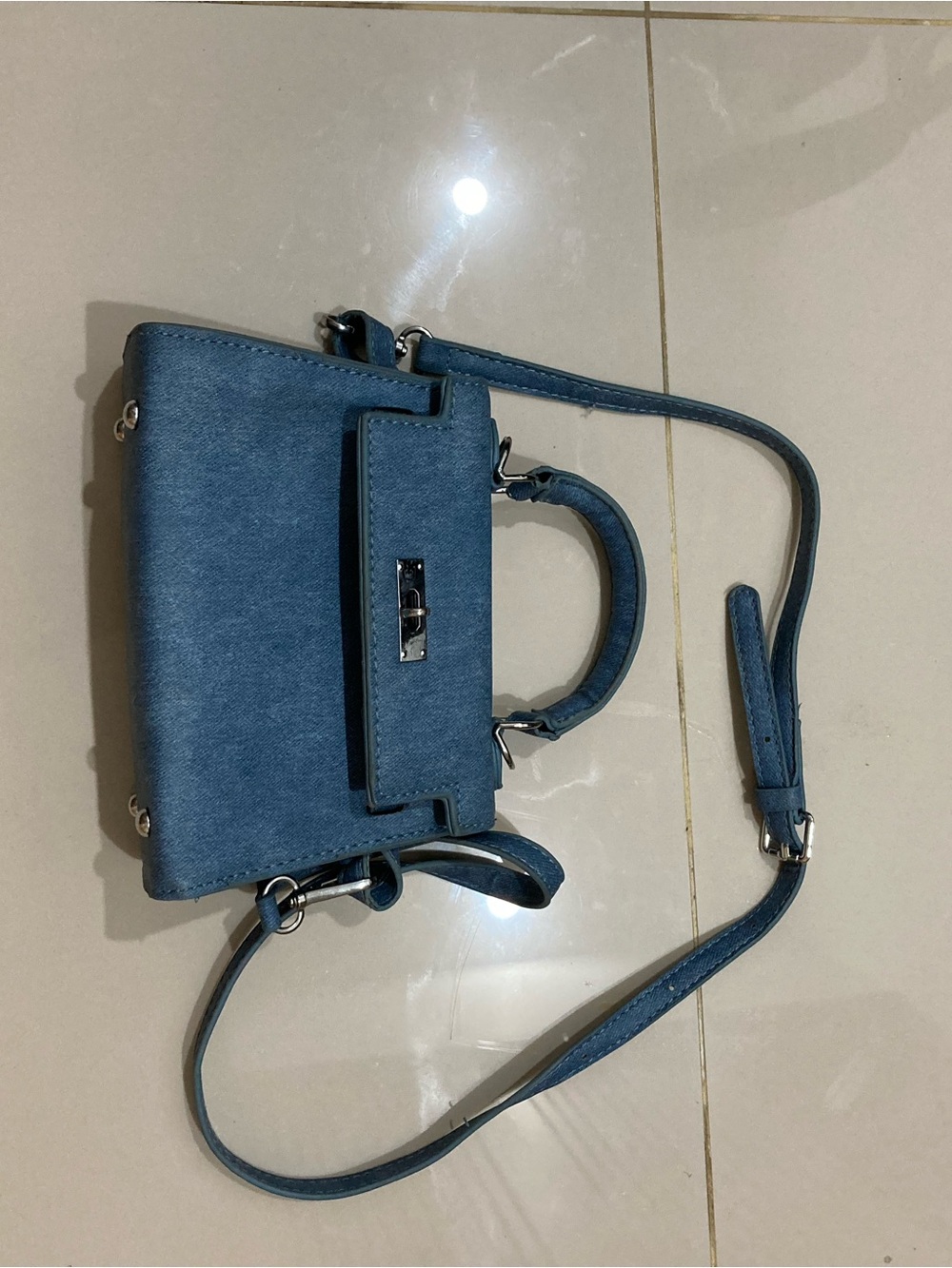 Blue Structured Top-Handle Crossbody Bag
